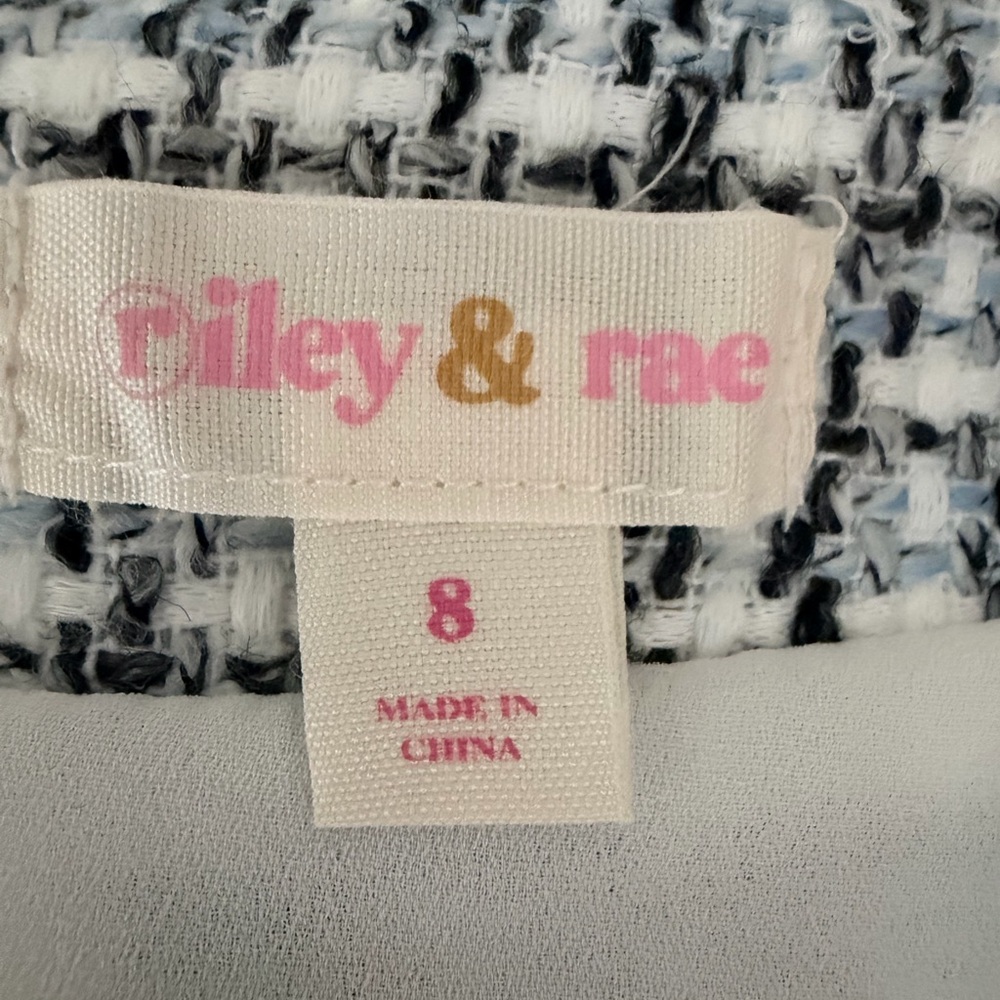 Riley & Rae Black, White and Blue Tweed Mini Skirt with Fringe - Picture 5 of 6